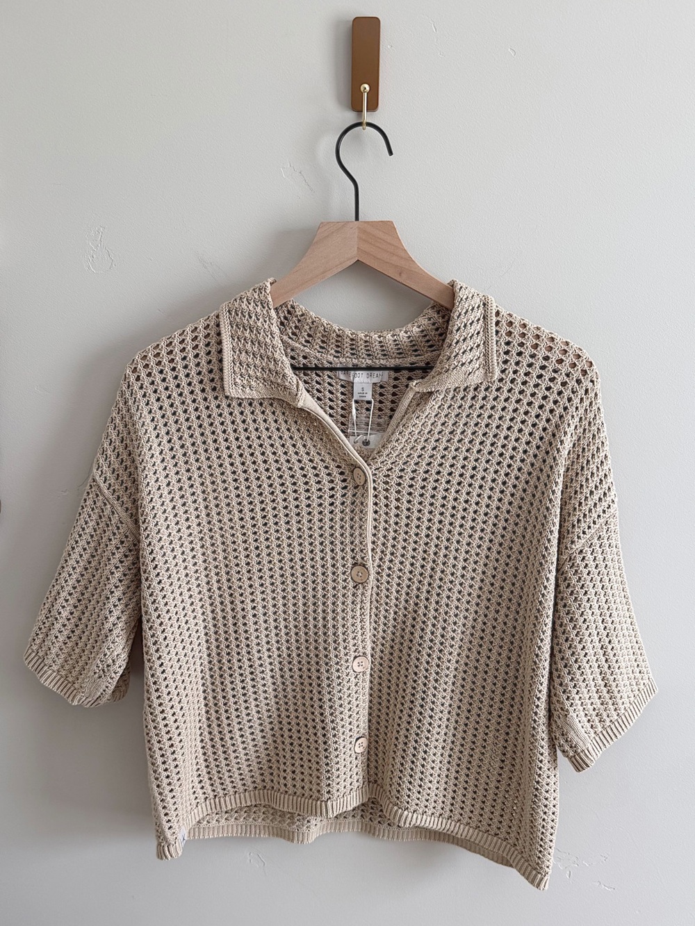 Barefoot Dreams Sunbleached Buttoned Short Sleeve in Stone - Picture 5 of 8